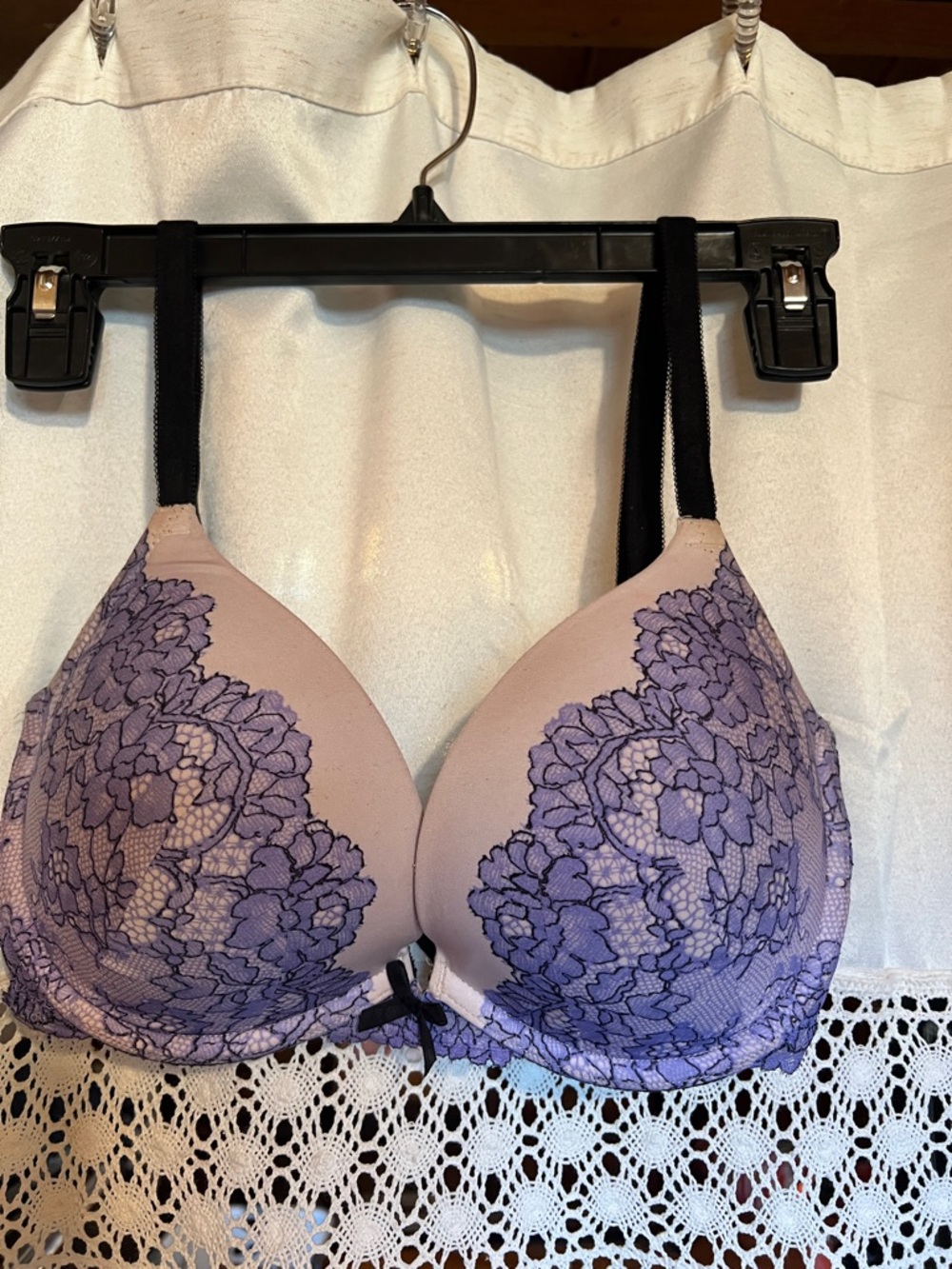 Victoria's Secret Lavender Lace T-Shirt Bra with Black Straps